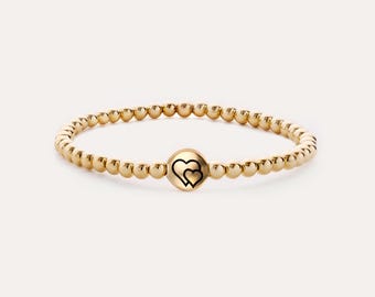 14K Gold Filled Double Heart Beaded Bracelet • B429