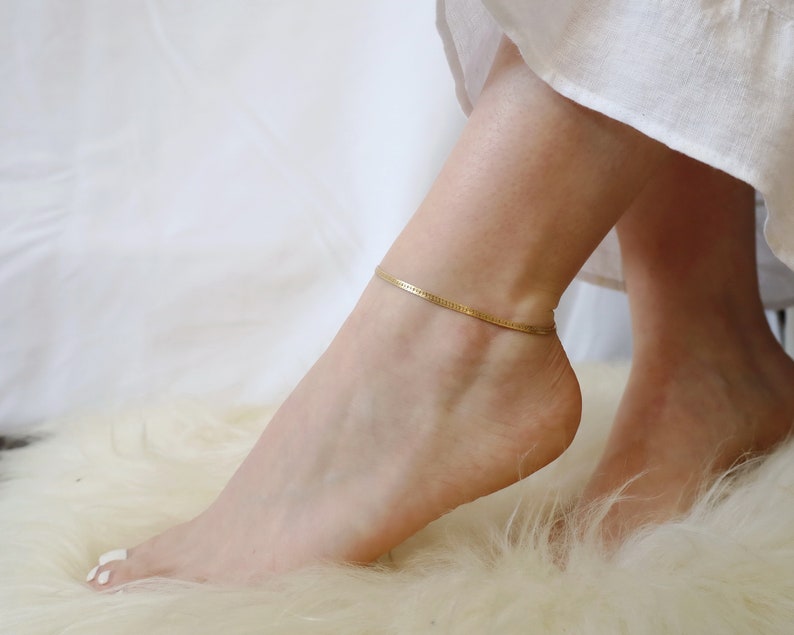 Herringbone Chain Anklet 14K Gold Filled Herringbone Anklet Gift for her Gold Anklet Herringbone Chain Ankle Bracelet B334 image 3