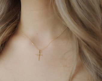 14K Solid Gold Beaded Wire Cross Necklace • Dainty Solid Gold Cross Necklace • Minimalist Cross Necklace •Beaucoupdebeads • B311