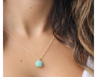 Gold Turquoise Necklace • Druzy Jewelry • Turquoise Pendant • 14K Gold Filled Gold Necklace • Turquoise Druzy Necklace • B177