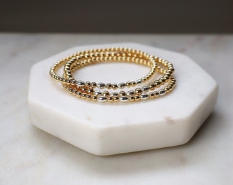 Gold Filled Beaded Bracelet Set: Sterling Silver Accent Beads • B405