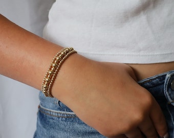 14K Gold Filled Beaded Bracelet: Stacking Stretch Bracelet • B336