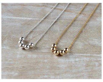 Beads Necklace • Sterling Silver or 14K Gold Filled Ball Necklace • 5mm Floating Beads Necklace • Dainty Necklace • Birthday Gift • B208