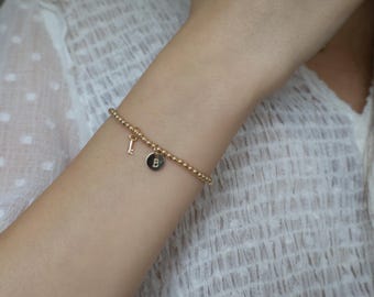 14K Solid Gold Beaded Bracelet: Minimalist Fine Jewelry, Optional Key Charm • B435