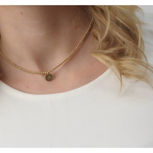 14K Gold Filled Beaded Initial Necklace: Personalized Sterling Silver Charm • B265