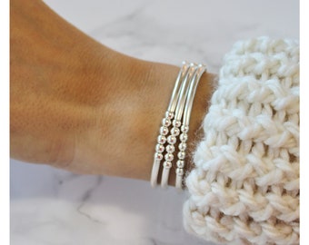 Gold or Silver Beaded Tube Bracelet Set • Stretch bracelet • Tube Beaded Bracelet  • Gift For Her • Set of 3  •  Beaucoupdebeads • B255