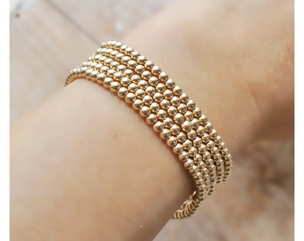 Gold Beaded Bracelet • Personalized Bracelet Set • Heart Charm Set • 14k Gold Filled Bracelet • Set of 5 Stackable Gold Beaded Bracelet B024