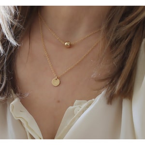 Layered Set Gold Necklace • Personalized Necklace • Double Gold Necklace • 14K Gold Filled • Layered Necklace • Gold Initial Disk • B124