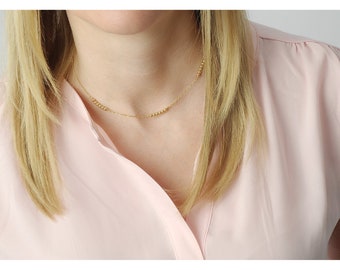 Delicata collana con perline in oro 14 carati: catena minimalista • B277