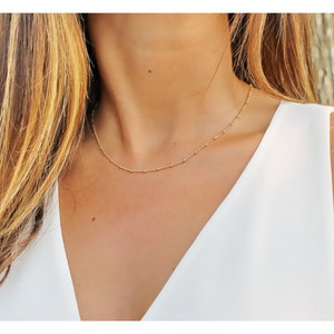 Dainty Satellite Chain Necklace Beaded Chain Necklace Silver Minimalist Jewelry Gold Layering Necklace Gift for Her B108 image 3