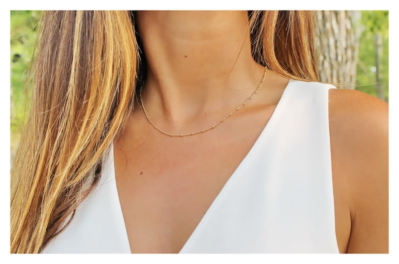 Dainty Satellite Chain Necklace Beaded Chain Necklace Silver Minimalist Jewelry Gold Layering Necklace Gift for Her B108 image 3