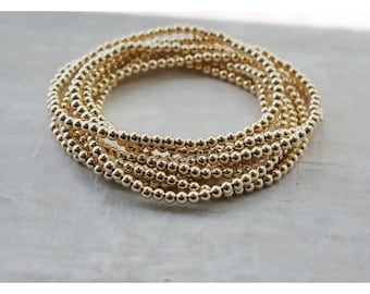 Gold Bracelet Set • 14K Gold Filled • Stackable Bracelets • 14K Gold Filled • Gold Stretch Bracelet • For you Gift• B242