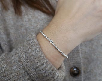 4mm Beaded Bracelet • Sterling Silver Initial Heart Charm