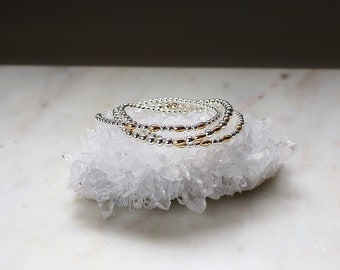 Sterling Silver Beaded Bracelet Set: Gold Accent Beads, Stackable Jewelry • B404