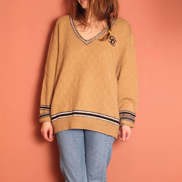 Pull laine tricoté ocre (TL)