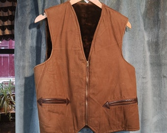 Gilet 50's en toile de coton choco fourré (TM)