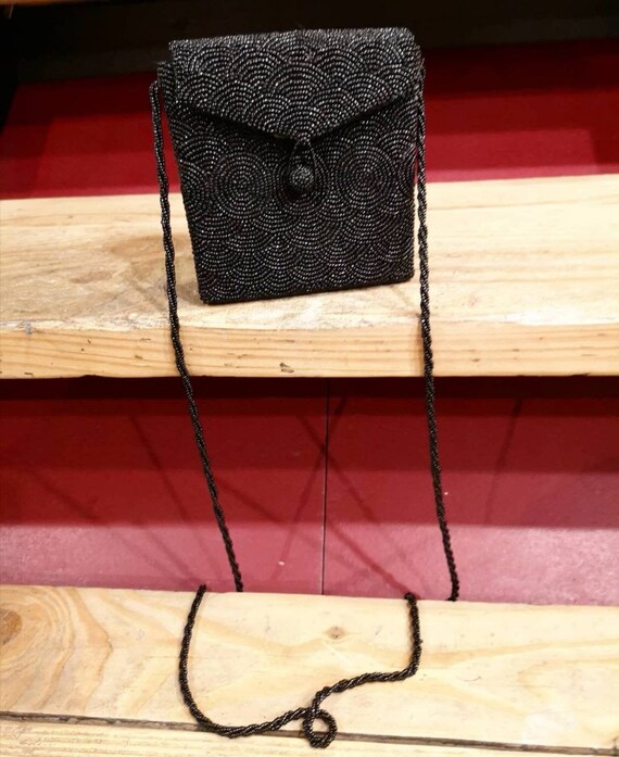 50's handmade black beaded bag