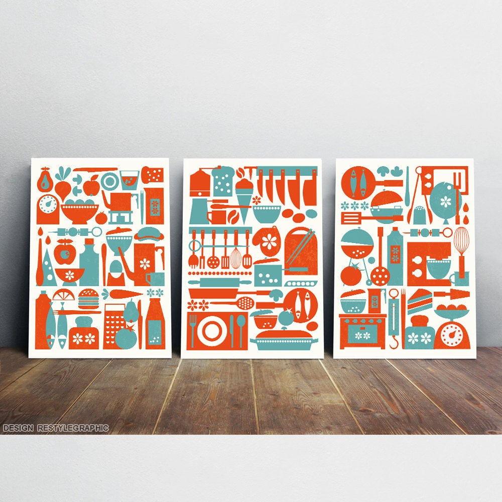 10 Off Set Of 3 Prints Kitchen Set Art Prints Extra Large Etsy