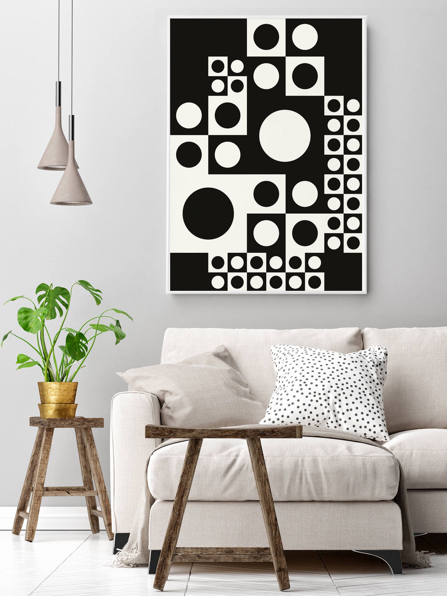 Black And White Framed Prints Abstract Wall Art Mid Century Etsy