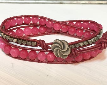 Pink Jade Bracelet - Pink Double Wrap - Jade Jewelry - Pink Jade Jewelry - Jade Bracelet - Beaded Bracelet - Pink Bracelet - Women's Jewelry