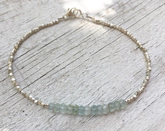 Aquamarine  Bracelet - Aquamarine and Silver - Hill Tribe Silver - Aquamarine Jewelry - March Birthstone - Girlfriend Gift - Women's Jewelry