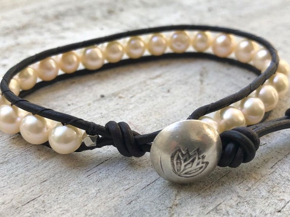 Pearl Wrap Bracelet Leather - Leather And Pearl Bracelet Pearl Wrap Bracelet Leather - Leather And Pearl Bracelet