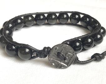 Obsidian Bracelet - Obsidian Jewelry - Obsidian Wrap Bracelet - Black Bracelet - Men's Bracelet - Men's Jewelry - Boyfriend Gift