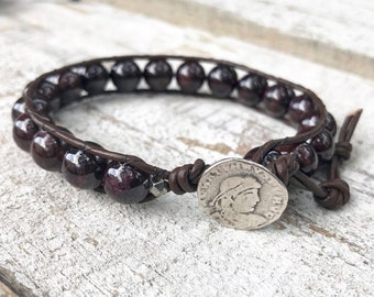 Garnet Bracelet - Garnet Jewelry - January Birthstone - Women's Bracelet - Women's Jewelry - Men's Bracelet - Garnet Wrap Bracelet
