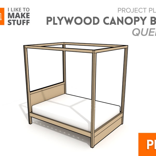 Plywood Canopy Queen Bed — Digital Plans