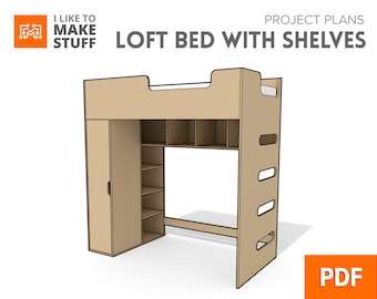 Loft Bed with Shelves — Digital Plans