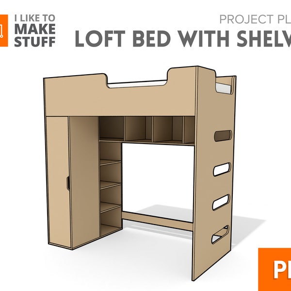 Loft Bed with Shelves — Digital Plans