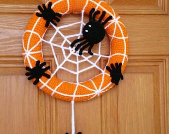 PDF PATTERN 12 Inch Crocheted Spider Halloween Wreath