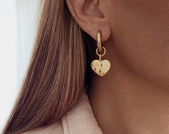 Heart Earrings • Gold Steel Hoop Earrings • Gold Plated Brass Earrings • Bridal Earrings • Handmade Earrings