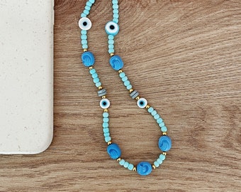 Beaded Phone Strap - "Sea Blue" - Phone Wristlet Charm - Mobile Accessories - Phone Jewelry - Gift Idea