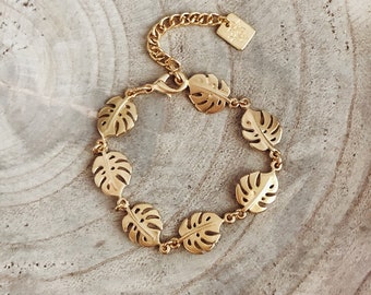 Monstera Leaves Bracelet / Gold Bracelet / Chain Bracelet / Stacked Bracelets