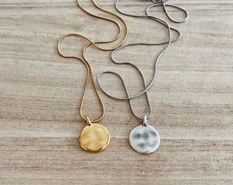 Disc Pendant Necklace • Gold Boho Necklaces • Gold plated Brass • Steel Chain Necklace