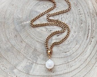 Alma Pearl Necklace • Gold Boho Necklaces • Gold plated Brass • Chain Necklace