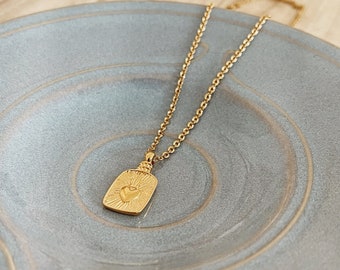 Heart Pendant Necklace • Gold Boho Necklaces • Gold plated Brass • Steel Chain Necklace