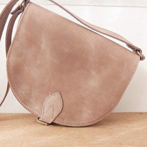 Mocha Leather "Athena" Bag / Leather Crossbody Saddle Bag / Greek Handmade Leather Handbag / Taupe Color