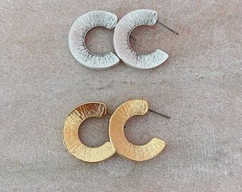 C Shaped Hoop Earrings / Gold or Silver plated Brass / Boho Hoop Earrings / Boho Gold Jewelry