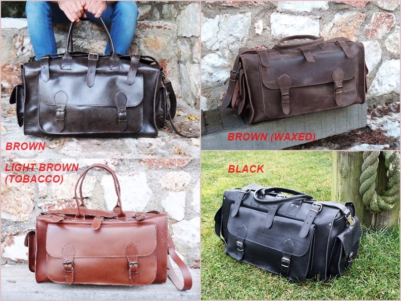 Apollo Weekender Original Leather Bag 20 Handmade Full Grain in TobaccoWaxed Brown or Dark Brown Travel Duffel image 5