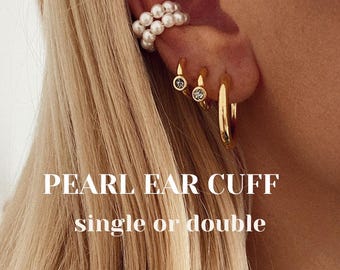 Pearl Ear Cuff, Beaded Huggie Earrings, No Piercing