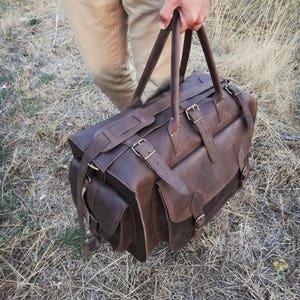 Apollo Weekender Original Leather Bag 20 Handmade Full Grain in TobaccoWaxed Brown or Dark Brown Travel Duffel image 2