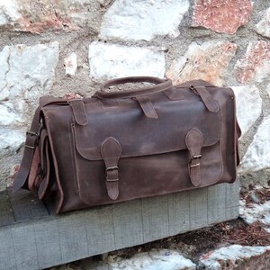 Bolso de cuero original Apollo Weekender 20 hecho a mano de grano completo en tabaco Marrón encerado o marrón oscuro Lona de viaje imagen 3