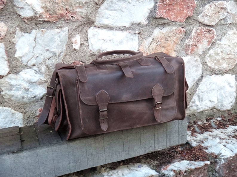 Apollo Weekender Original Leather Bag 20 Handmade Full Grain in TobaccoWaxed Brown or Dark Brown Travel Duffel image 3