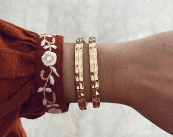 Golden Cuff Bracelet / Gold Plated Brass / Stacked Bracelets