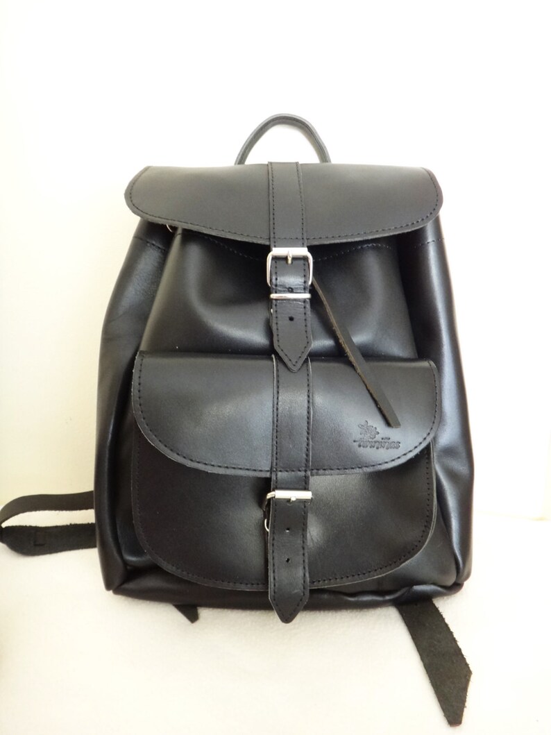 Black Genuine Leather Backpack/Rucksack / Unisex / Twininas | Etsy