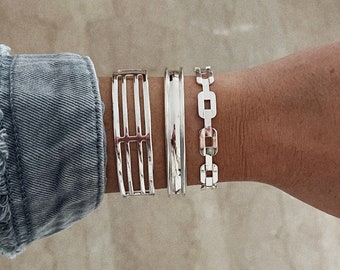 Combo of 3 Shiny Bracelets / Silver Statement Cuff Bracelet Set / Silver Plated Brass / Stacked Bracelets / Layered Bracelets