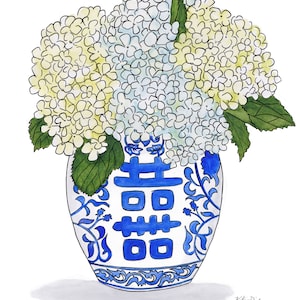 Original Hydrangea Chinoiserie Watercolor Print