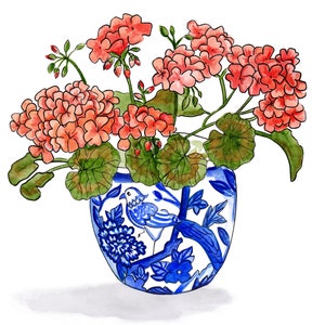 Original Geranium Chinoiserie Watercolor Print
